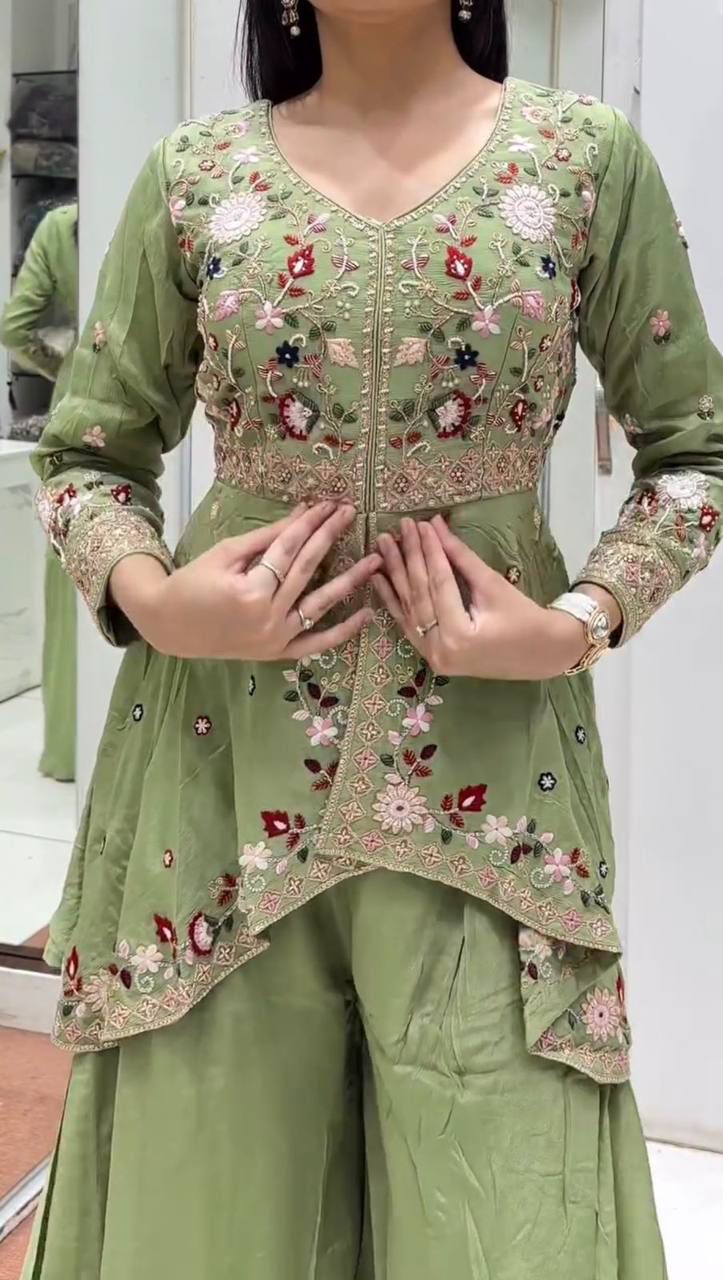 ✨ EXCLUSIVE AND TRENDY FOR WEDDING SEASON OUR SEQUENCE EMBROIDERED TOP, PLAZZO AND DUPATTA✨
