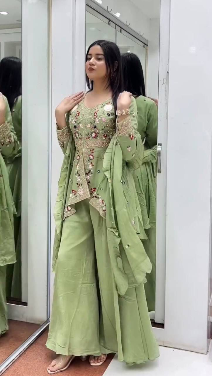 ✨ EXCLUSIVE AND TRENDY FOR WEDDING SEASON OUR SEQUENCE EMBROIDERED TOP, PLAZZO AND DUPATTA✨