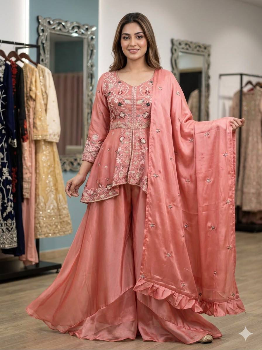 ✨ EXCLUSIVE AND TRENDY FOR WEDDING SEASON OUR SEQUENCE EMBROIDERED TOP, PLAZZO AND DUPATTA✨