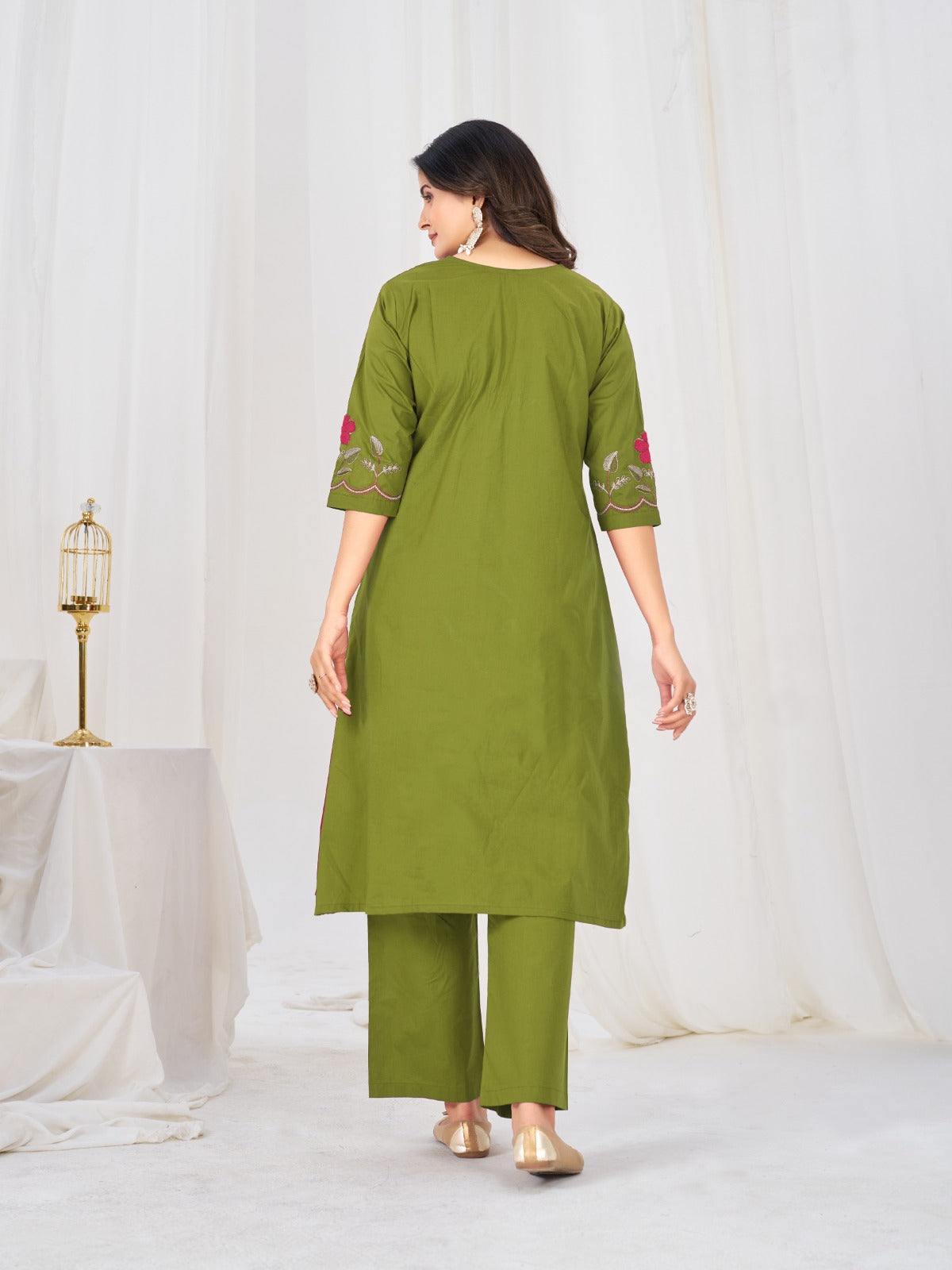 Elegant Pleated Anarkali Kurta Set with Floral Embroidery and Sheer Dupatta