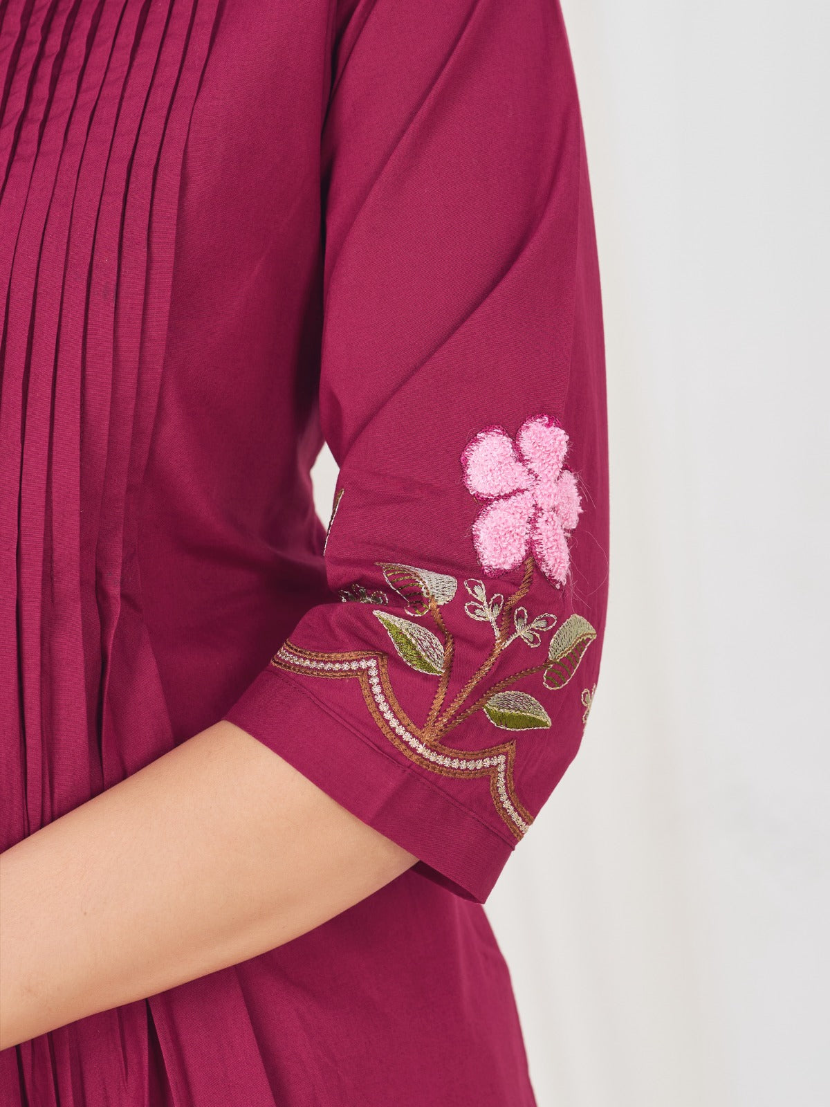 Elegant Pleated Anarkali Kurta Set with Floral Embroidery and Sheer Dupatta