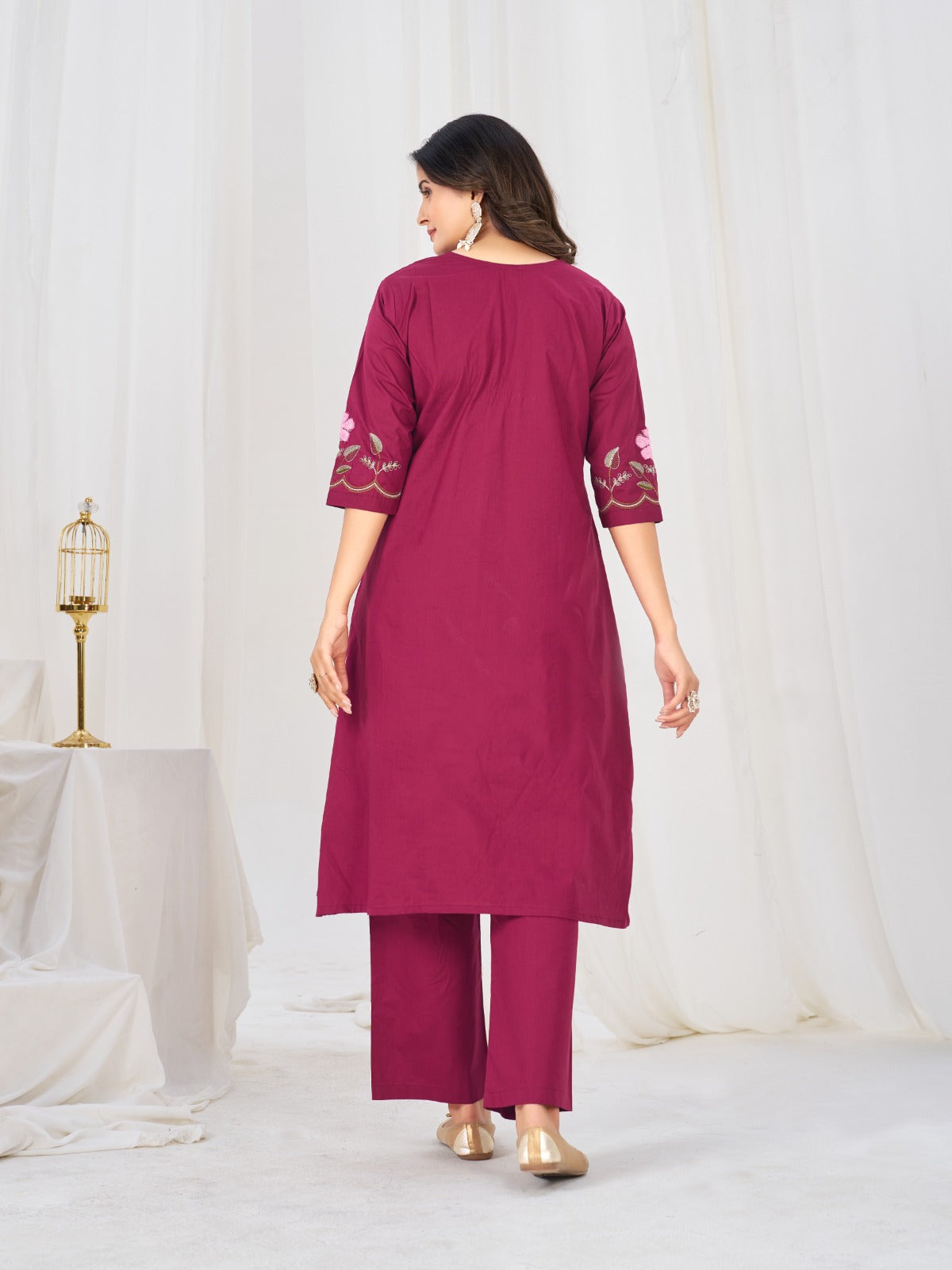 Elegant Pleated Anarkali Kurta Set with Floral Embroidery and Sheer Dupatta