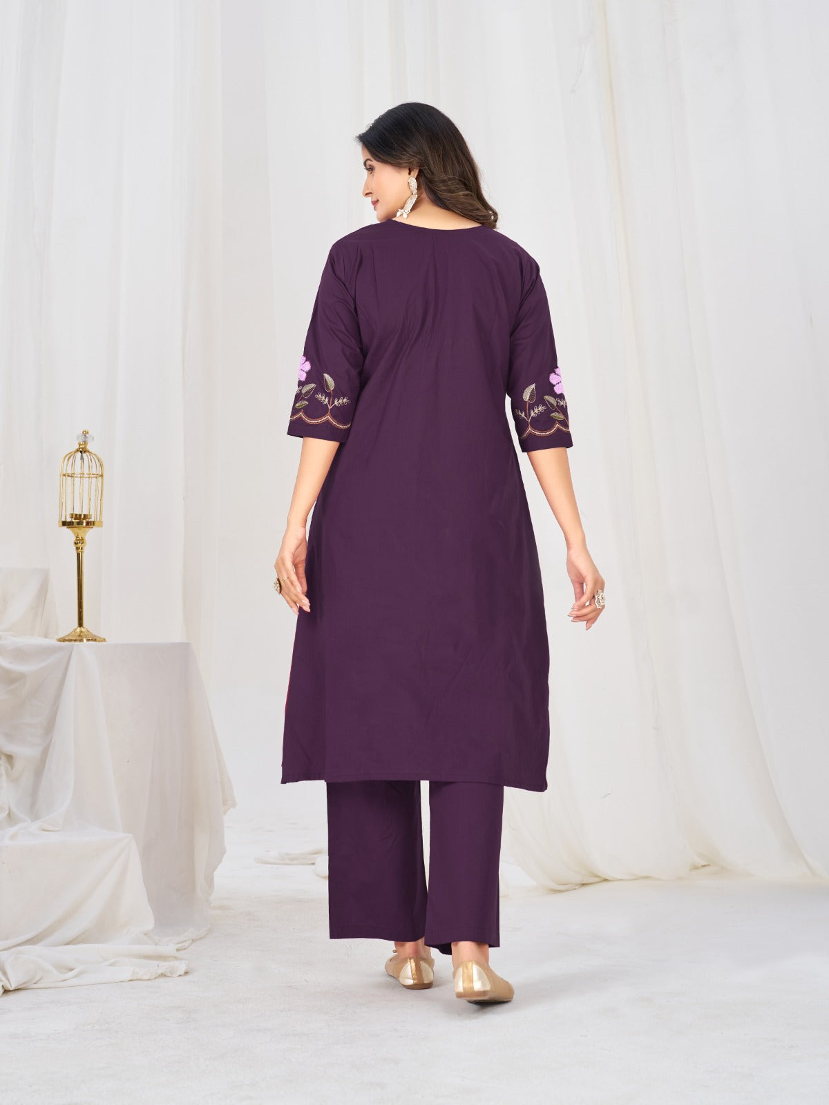 Elegant Pleated Anarkali Kurta Set with Floral Embroidery and Sheer Dupatta