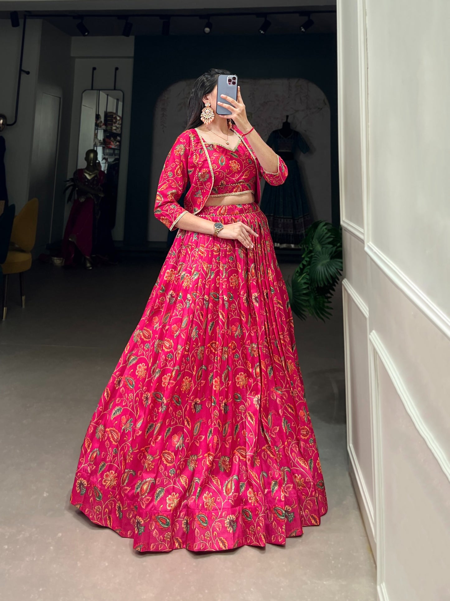 Embrace tradition with a touch of elegance in this Tasar silk Floral Print Wedding Lehenga💕