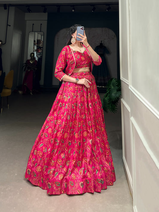Embrace tradition with a touch of elegance in this Tasar silk Floral Print Wedding Lehenga💕