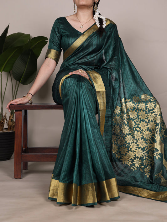 Dressing up for Onam in a raw silk saree that reflects the beauty of Kerala traditions and celebrations.🦚