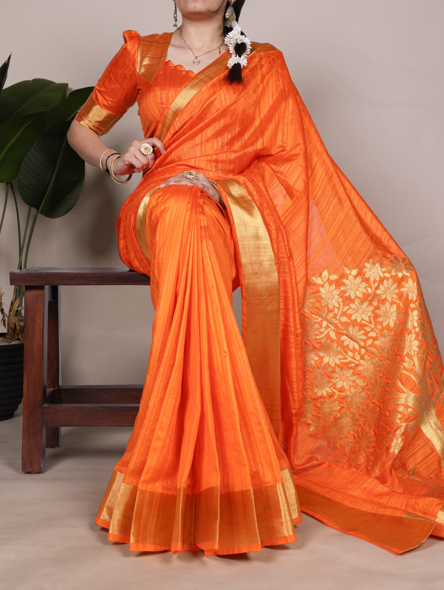Dressing up for Onam in a raw silk saree that reflects the beauty of Kerala traditions and celebrations.🦚