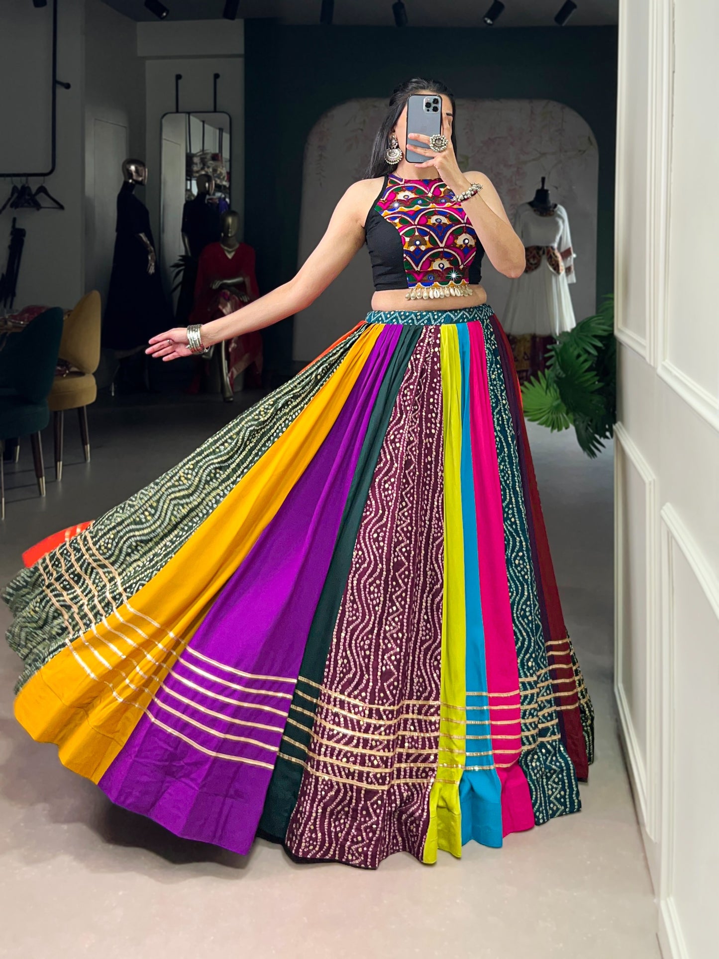 Pure Rayon Lehenga featuring Printed Design with Gota Patti Detailing