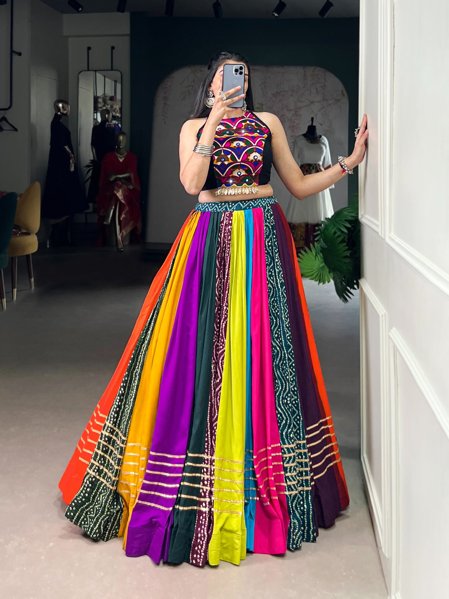 Pure Rayon Lehenga featuring Printed Design with Gota Patti Detailing