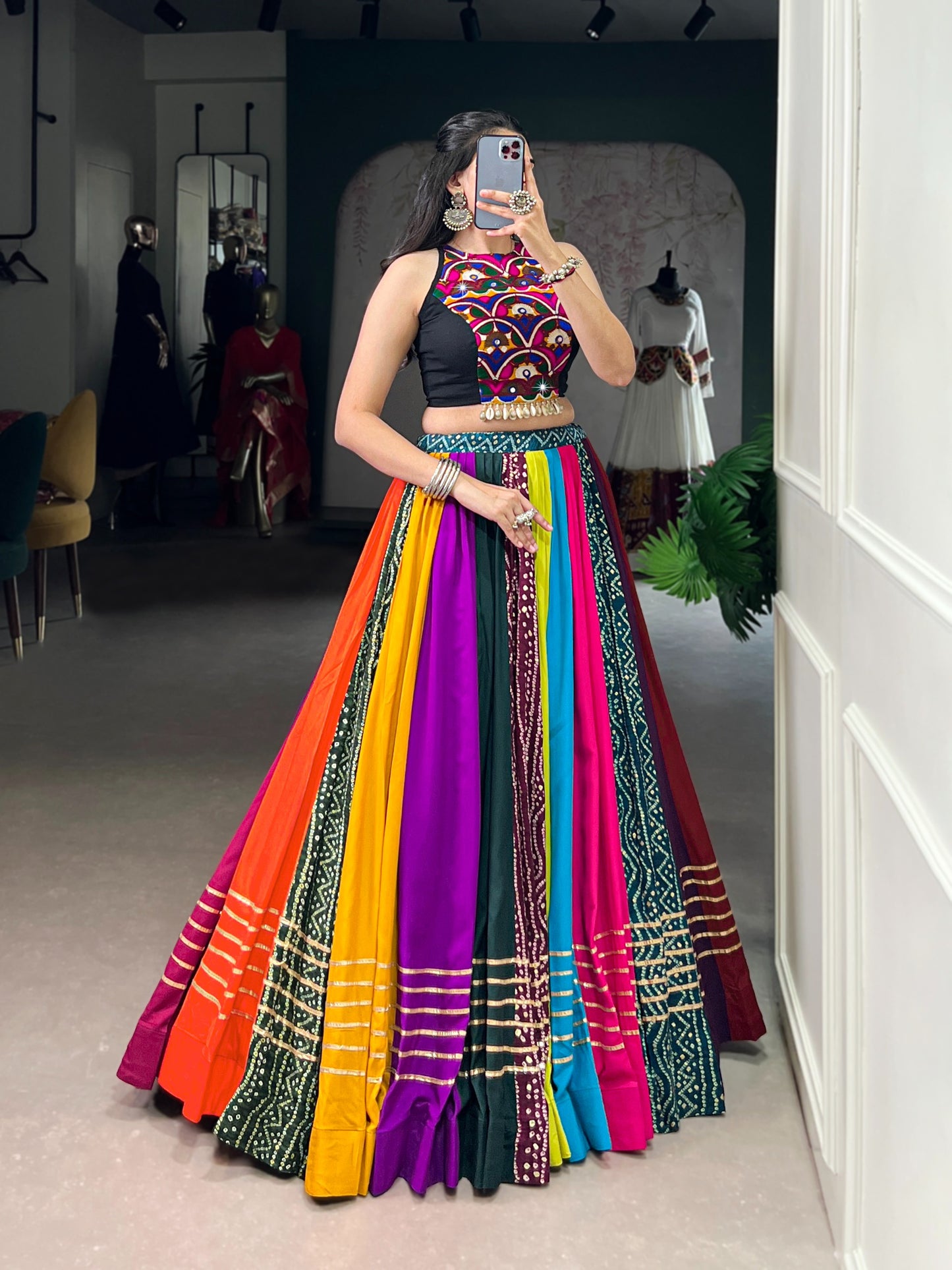 Pure Rayon Lehenga featuring Printed Design with Gota Patti Detailing
