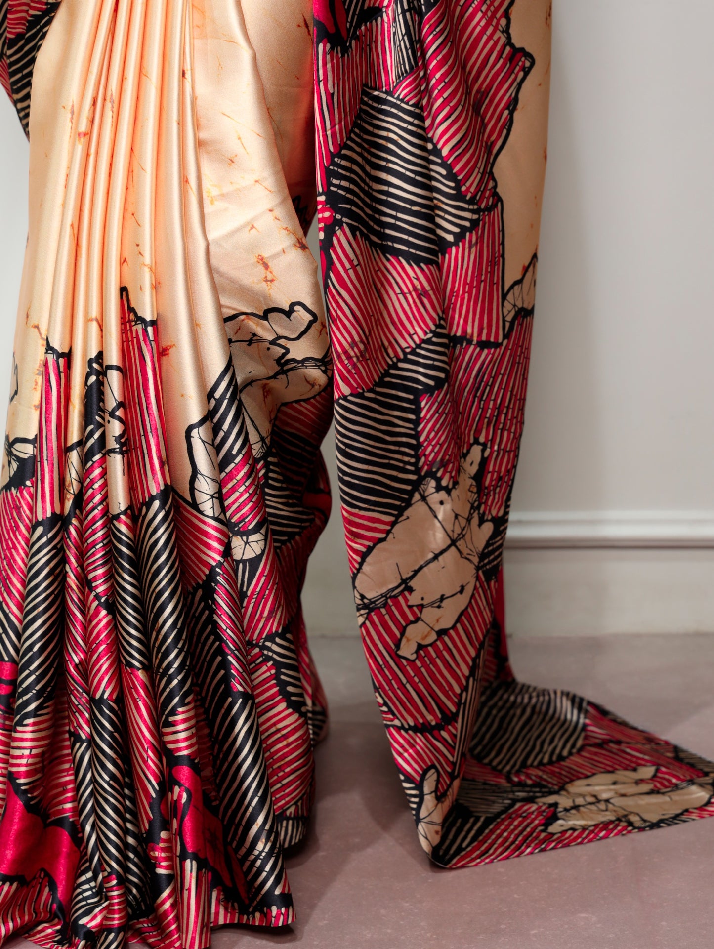 Elegant Abstract Printed Satin Silk Saree Collection with Contrast Borders