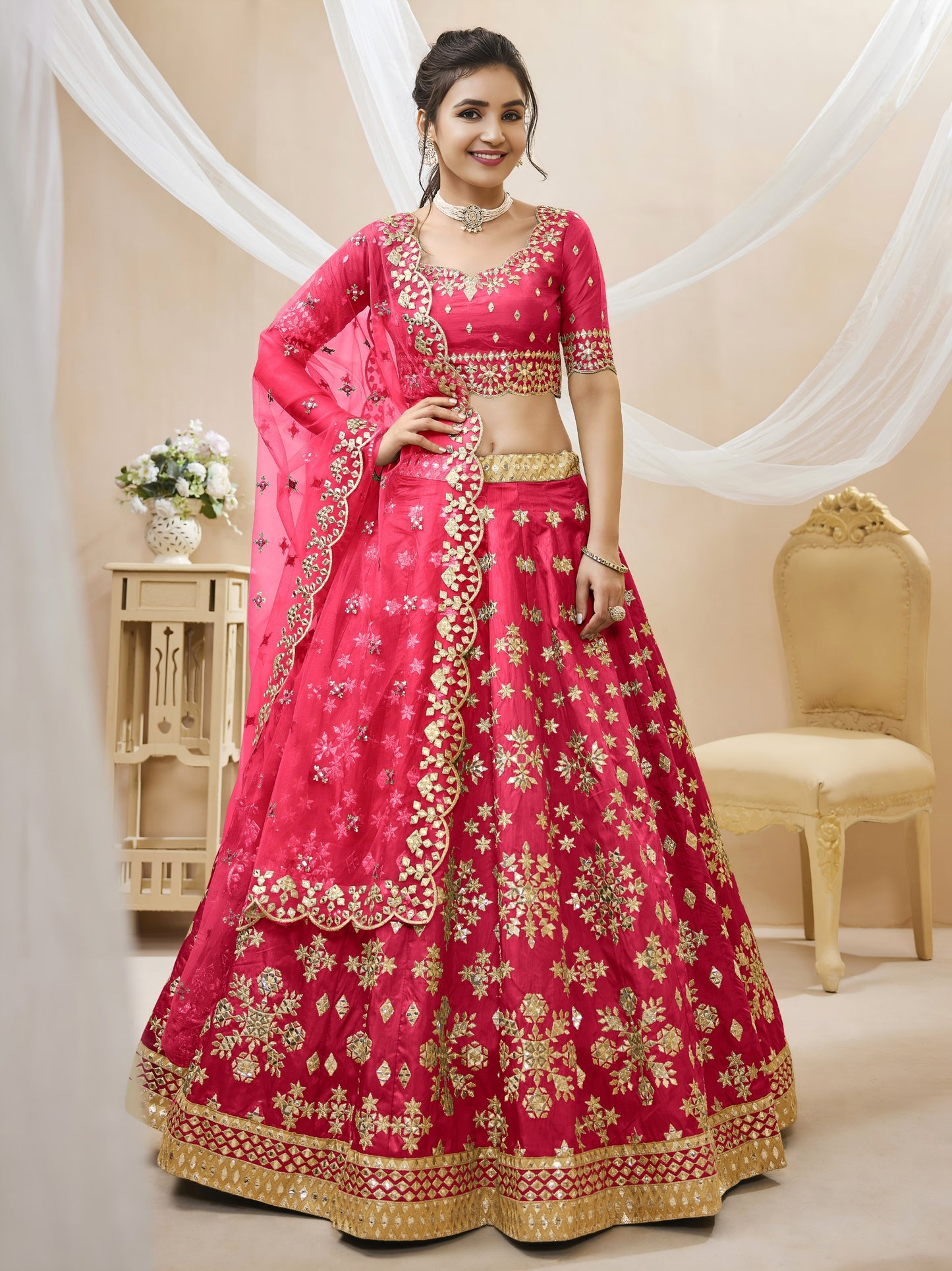 💗Rani Pink Foil Work Festive Lehenga Choli ✨💗