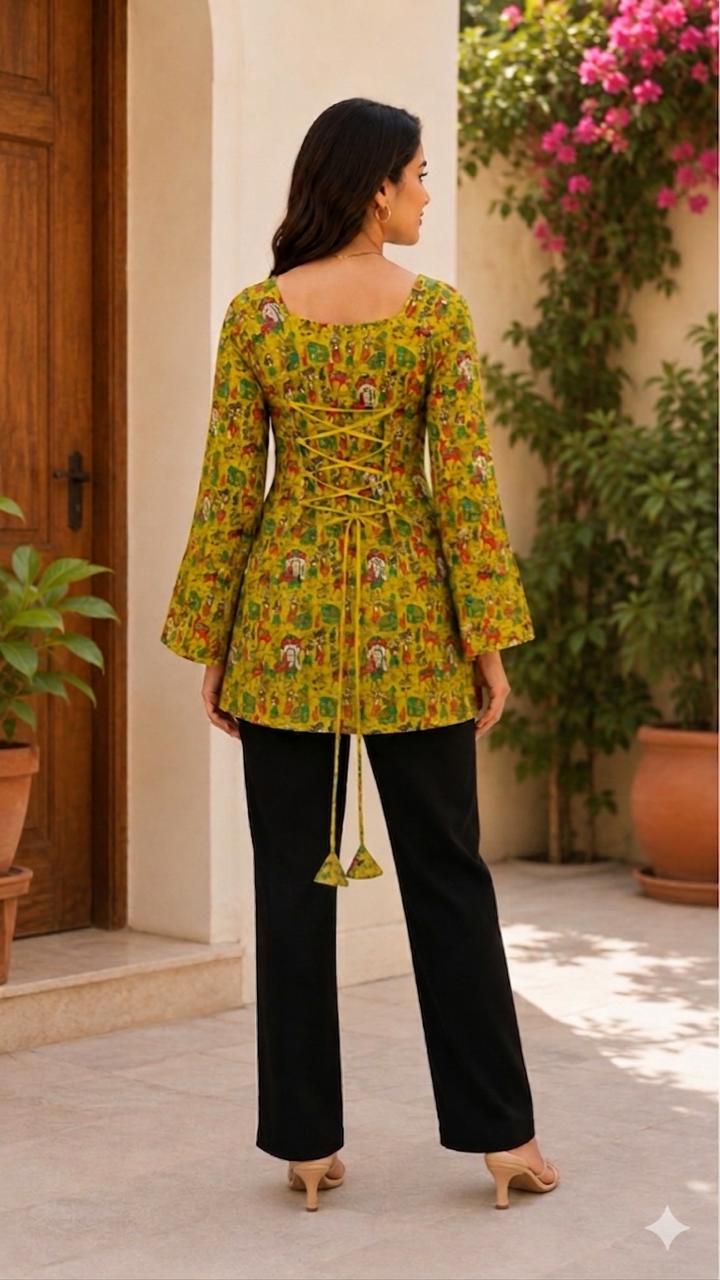" ELEGANT WOMEN'S RAYON TOP | FLORAL PRINT, BELL SLEEVES & BACK DORI STYLE"
