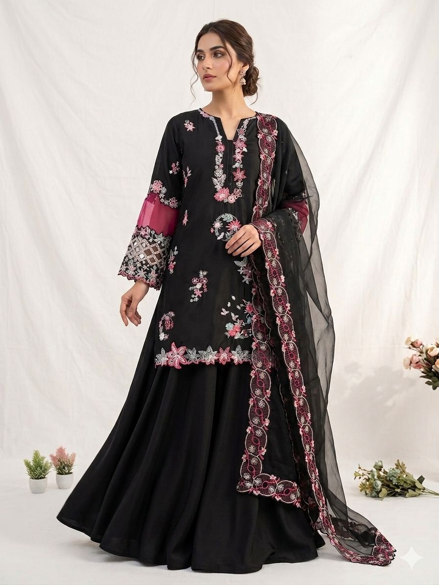 ✨ THIS WEDDING SEASON WEAR OUR BEAUTIFUL SEQUENCE EMBROIDERED WITH CUT WORKED TOP , PLAZZO WITH DUPATTA ✨