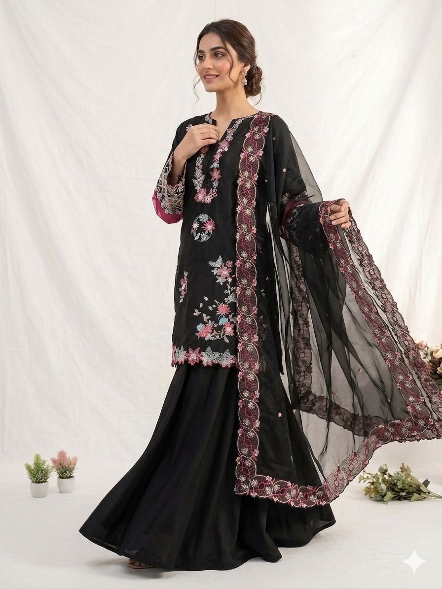 ✨ THIS WEDDING SEASON WEAR OUR BEAUTIFUL SEQUENCE EMBROIDERED WITH CUT WORKED TOP , PLAZZO WITH DUPATTA ✨