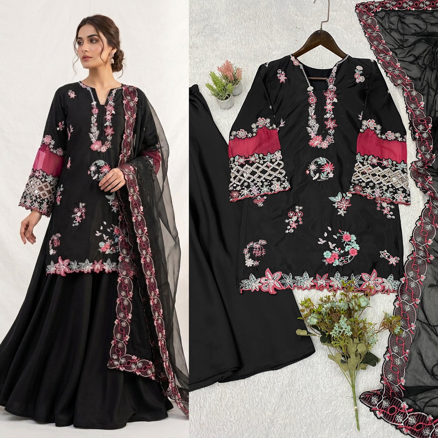 ✨ THIS WEDDING SEASON WEAR OUR BEAUTIFUL SEQUENCE EMBROIDERED WITH CUT WORKED TOP , PLAZZO WITH DUPATTA ✨