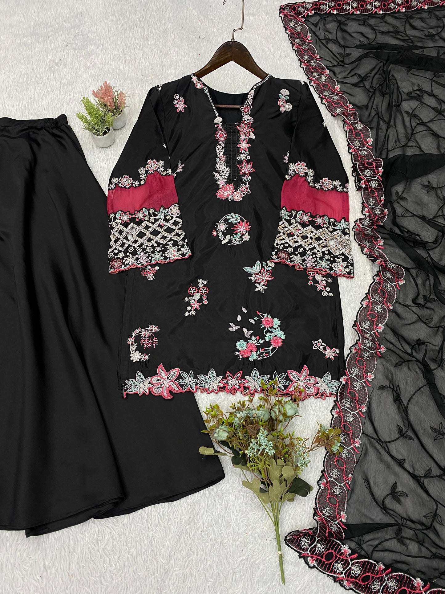 ✨ THIS WEDDING SEASON WEAR OUR BEAUTIFUL SEQUENCE EMBROIDERED WITH CUT WORKED TOP , PLAZZO WITH DUPATTA ✨