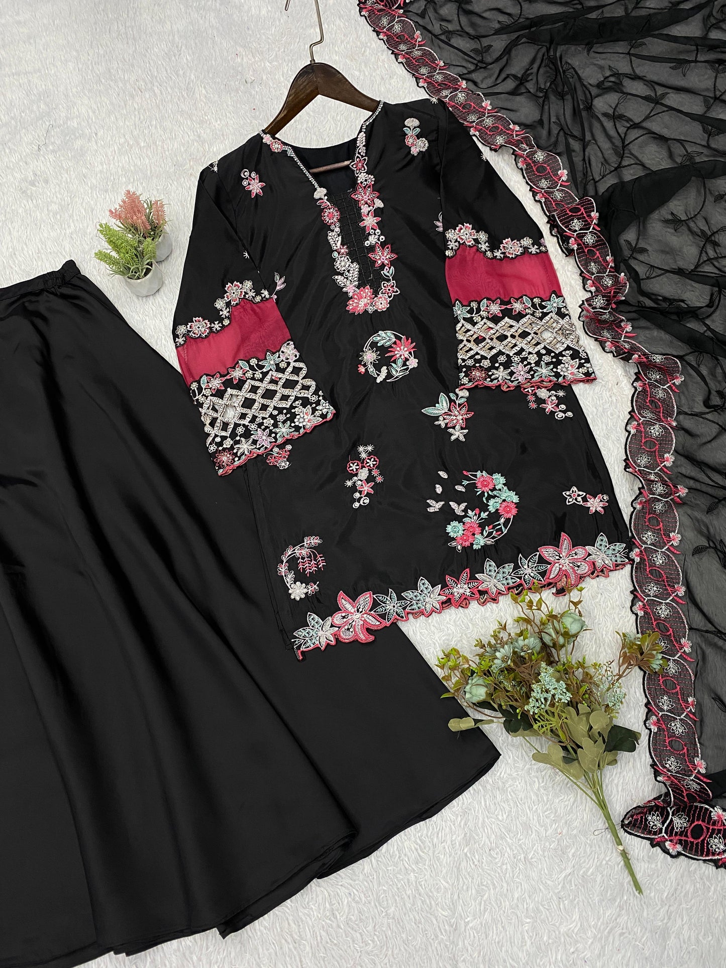 ✨ THIS WEDDING SEASON WEAR OUR BEAUTIFUL SEQUENCE EMBROIDERED WITH CUT WORKED TOP , PLAZZO WITH DUPATTA ✨