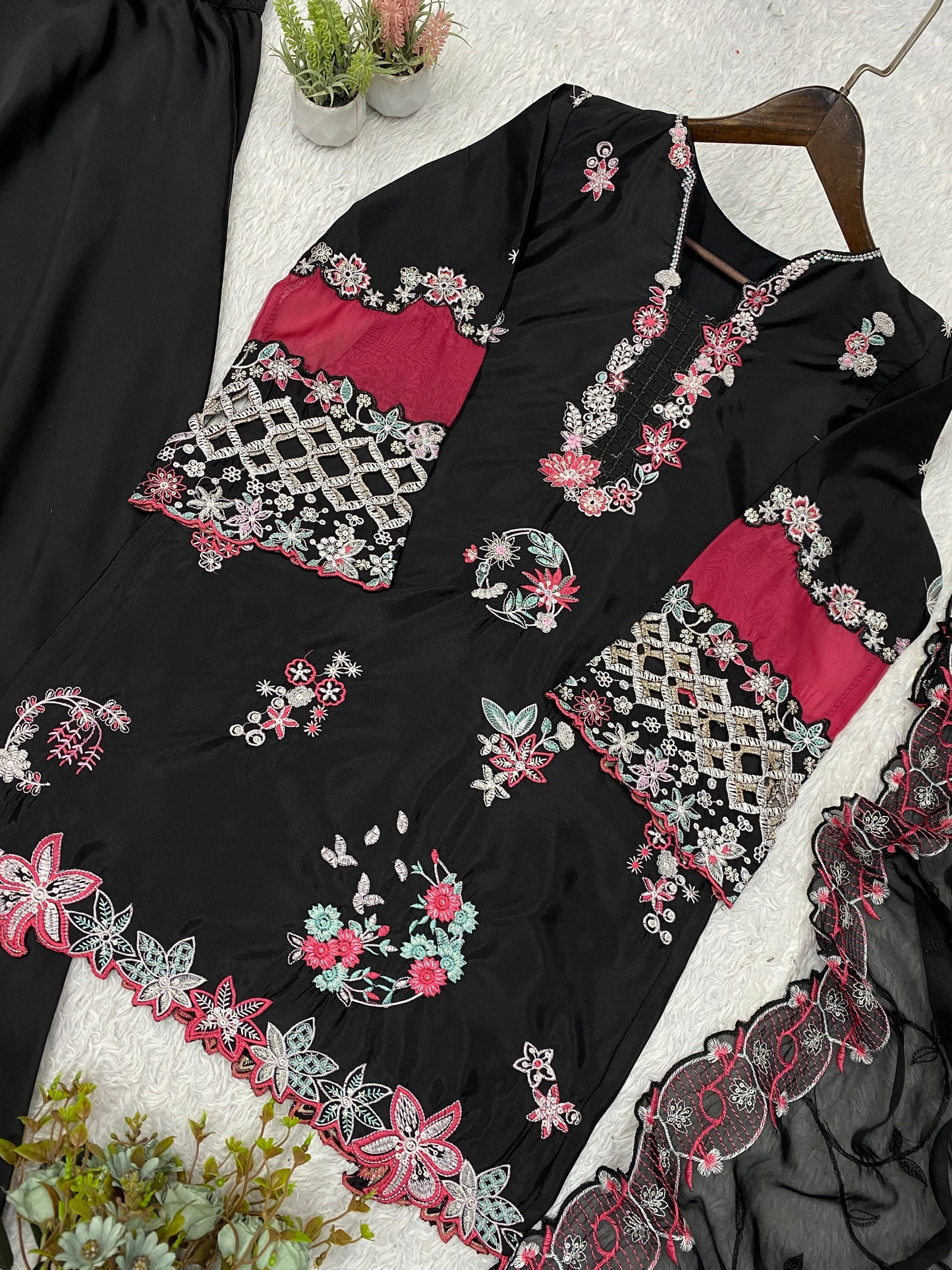 ✨ THIS WEDDING SEASON WEAR OUR BEAUTIFUL SEQUENCE EMBROIDERED WITH CUT WORKED TOP , PLAZZO WITH DUPATTA ✨