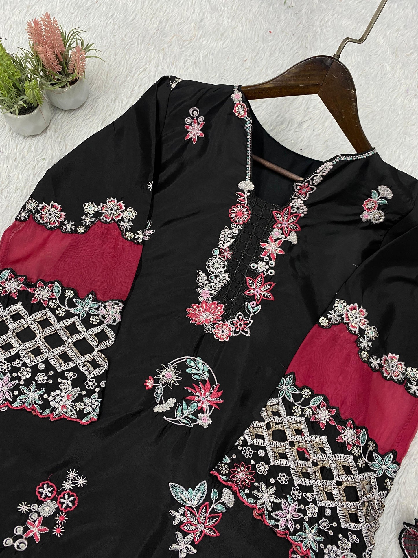 ✨ THIS WEDDING SEASON WEAR OUR BEAUTIFUL SEQUENCE EMBROIDERED WITH CUT WORKED TOP , PLAZZO WITH DUPATTA ✨