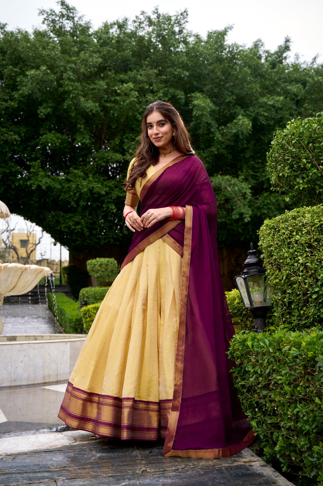 The golden charm of zari, the grace of Kanchipuram — a half saree that celebrates timeless tradition 🪷