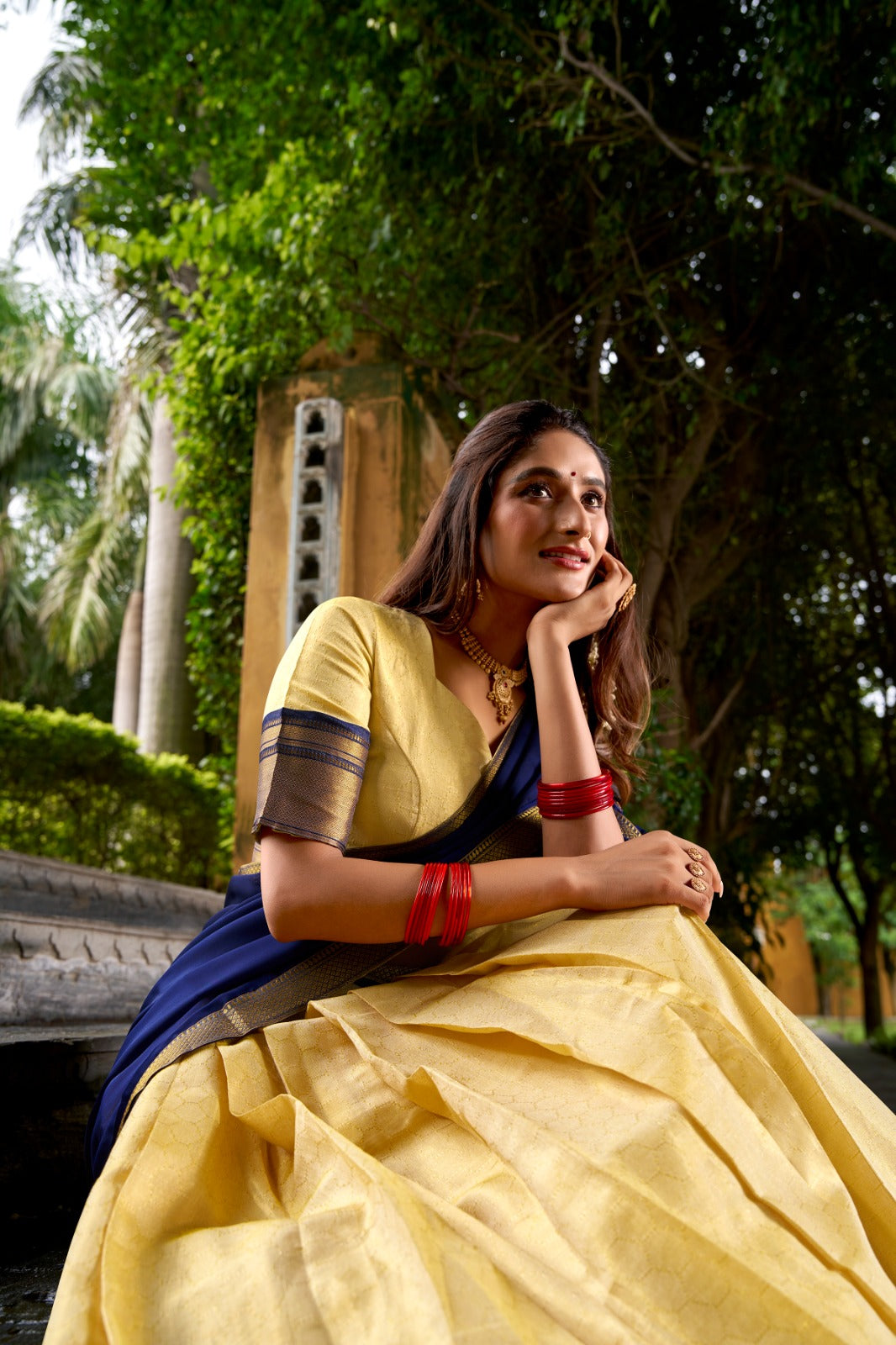 The golden charm of zari, the grace of Kanchipuram — a half saree that celebrates timeless tradition 🪷