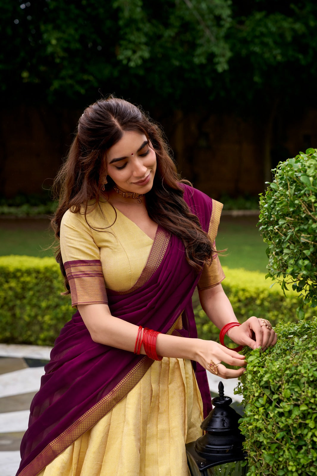 The golden charm of zari, the grace of Kanchipuram — a half saree that celebrates timeless tradition 🪷