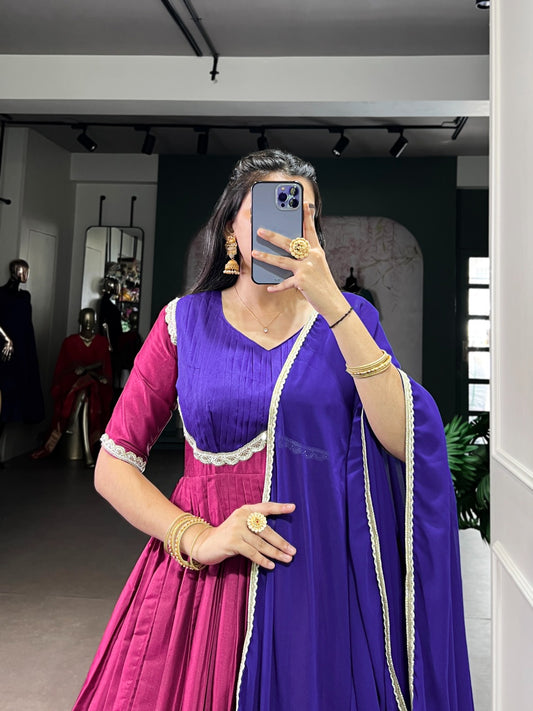 The soft sheen of silk, the charm of tradition, and the elegance of color — this Aura Silk gown is made for you 🎀