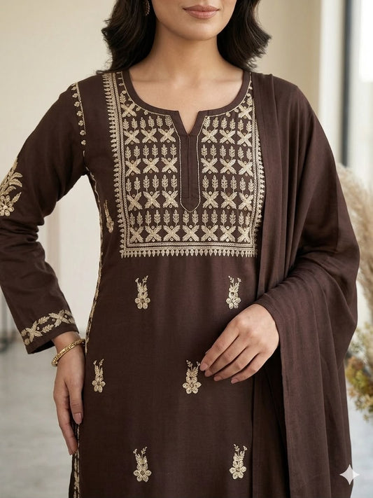 THIS SEASON, TRY OUR DESIGNER CHIKANKARI EMBROIDERED WORKED TOP PLAZZO WITH DUPATTA