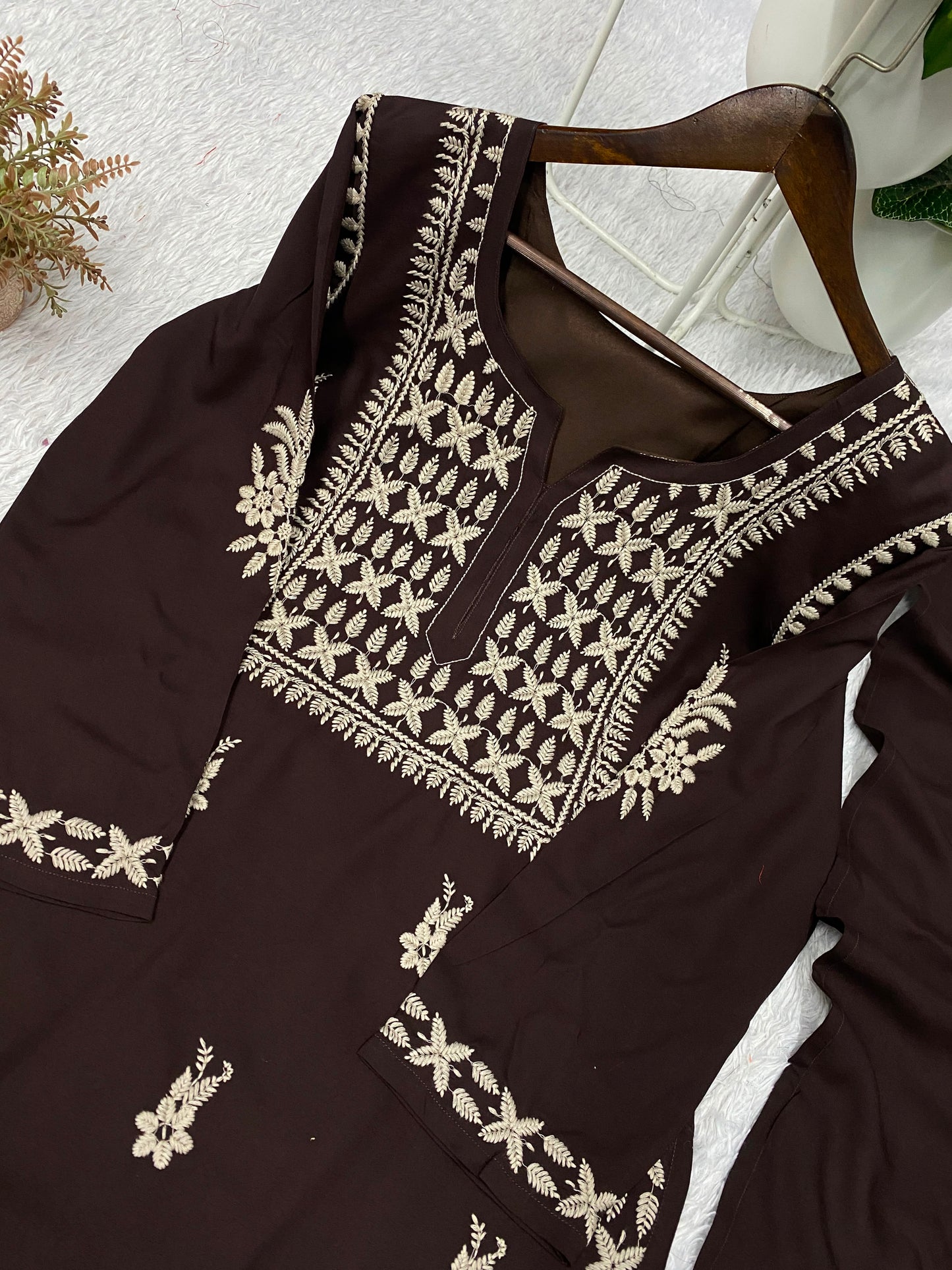 THIS SEASON, TRY OUR DESIGNER CHIKANKARI EMBROIDERED WORKED TOP PLAZZO WITH DUPATTA