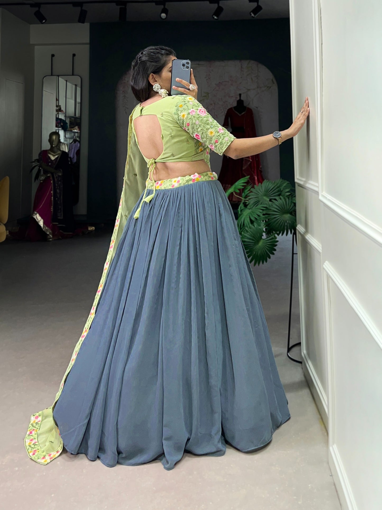 Radiate Soft Glamour in Gray and Pista Bridesmaid Attire 🩶