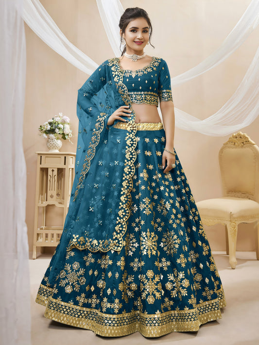 💙Peacock Blue Golden Festive Lehenga Choli ✨ 💙