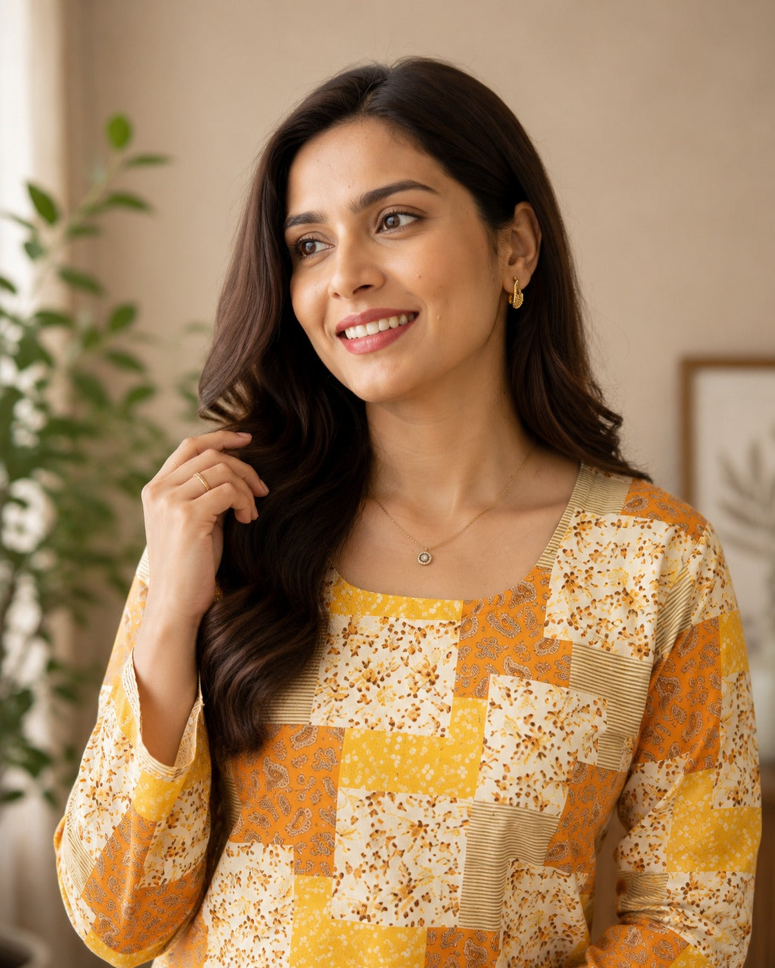 " ELEGANT WOMEN'S RAYON TOP | FLORAL PRINT, BELL SLEEVES & BACK DORI STYLE"