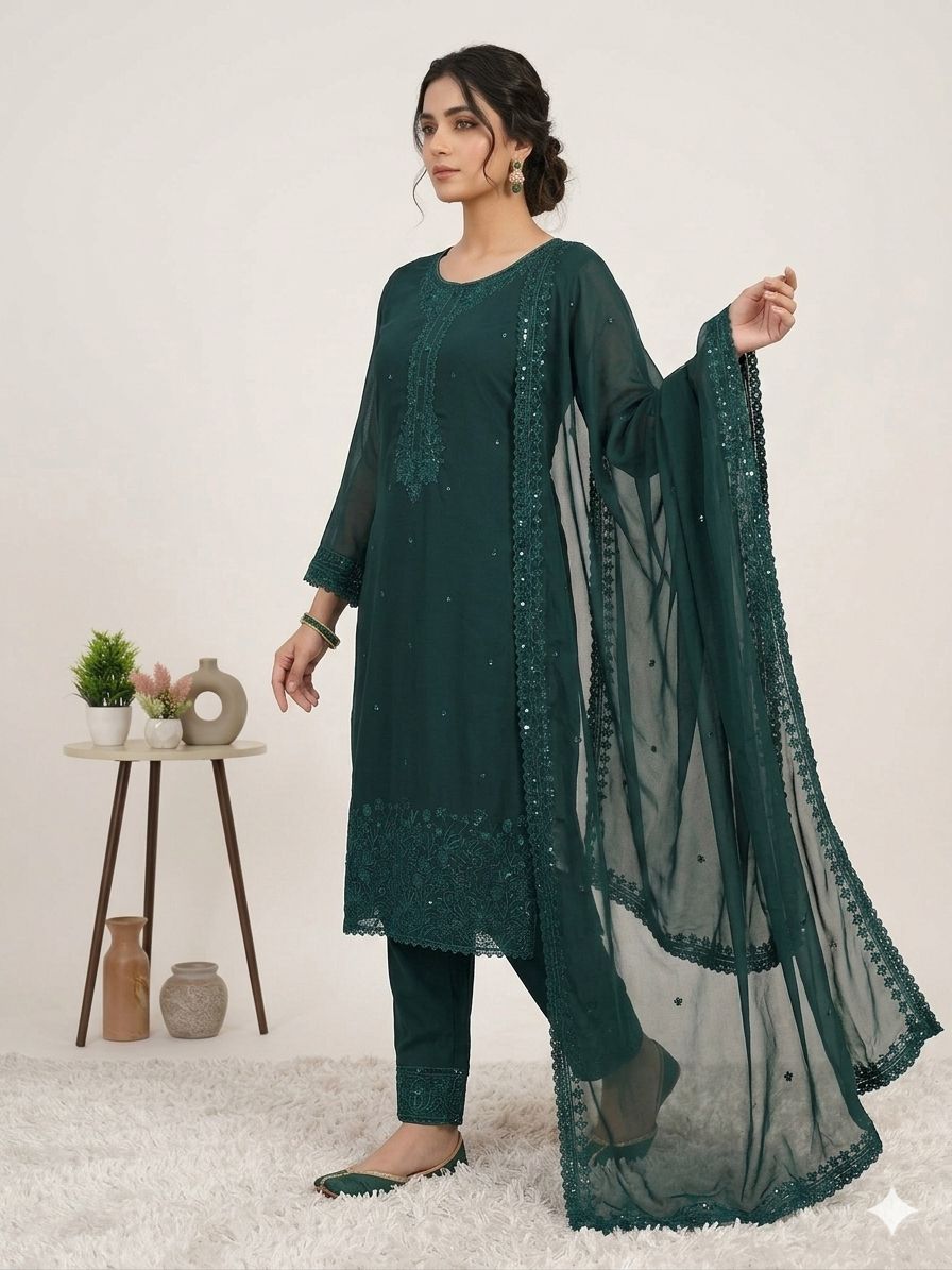 ✨ THIS WEDDING SEASON WEAR OUR BEAUTIFUL SEQUENCE EMBROIDERED TOP , PANT WITH DUPATTA ✨