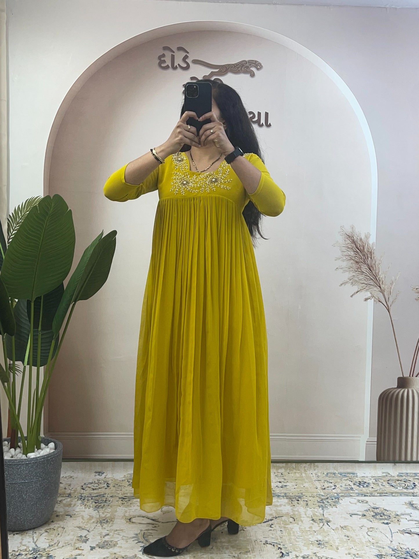 Premium Georgette Hand Embroidered Neck Pleated Flared Ethnic Gown | Women's Traditional Long Anarkali Kurti Dress for Weddings, Festivals & Special Occasions (Multi-Color Pack)