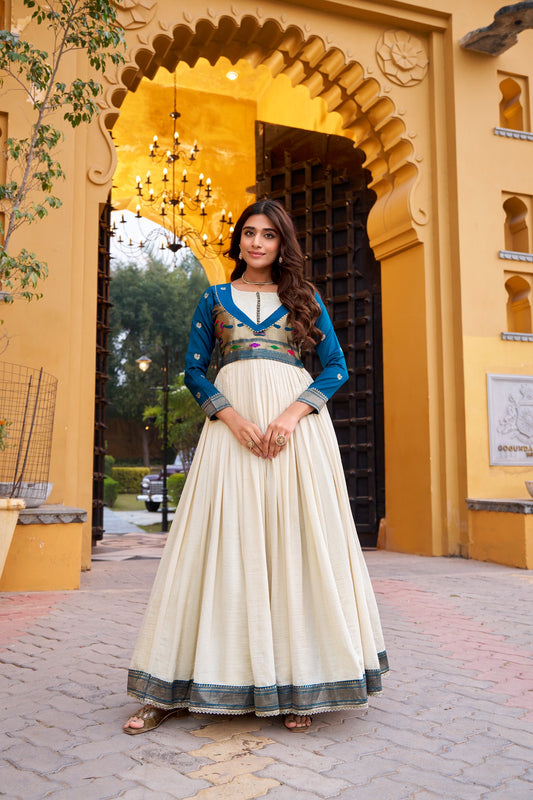 An elegant blend of comfort and tradition, designed in luxurious Vichitra Silk with a beautifully flowing flair