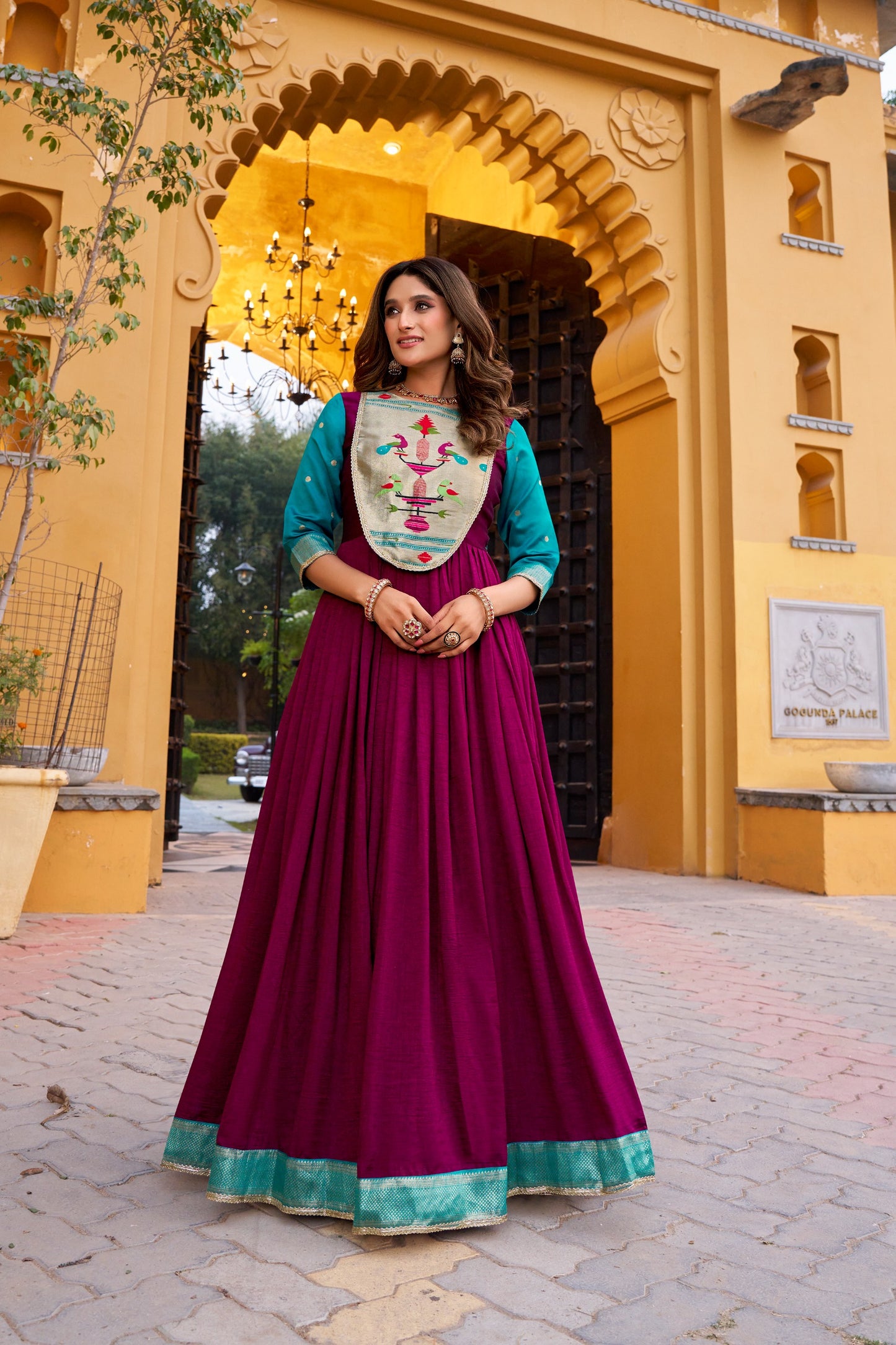 An elegant blend of comfort and tradition, designed in luxurious Vichitra Silk with a beautifully flowing flair