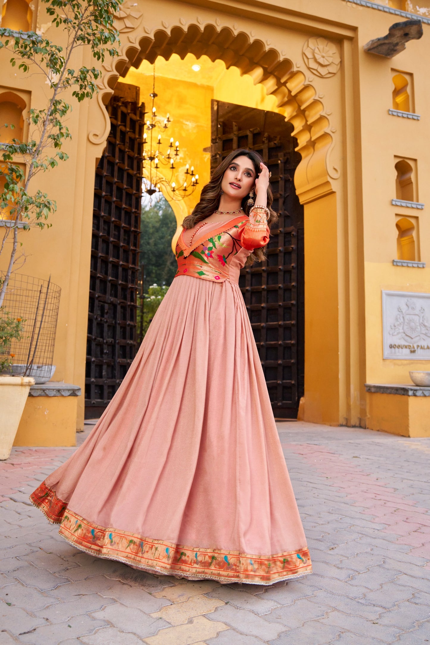 An elegant blend of comfort and tradition, designed in luxurious Vichitra Silk with a beautifully flowing flair