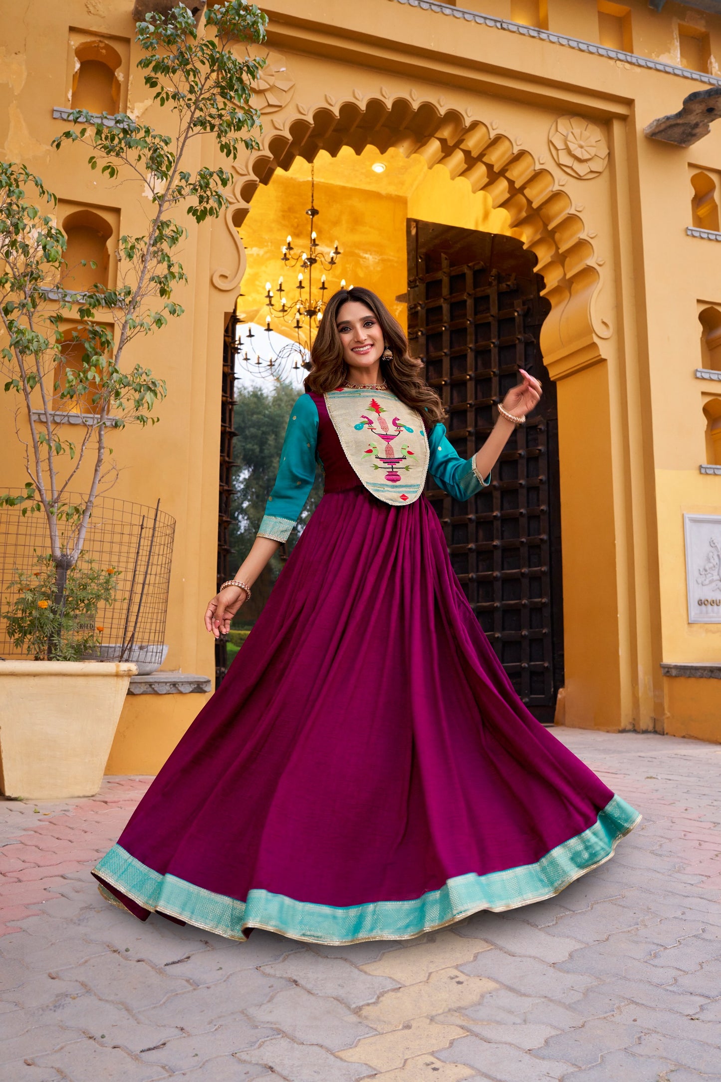 An elegant blend of comfort and tradition, designed in luxurious Vichitra Silk with a beautifully flowing flair