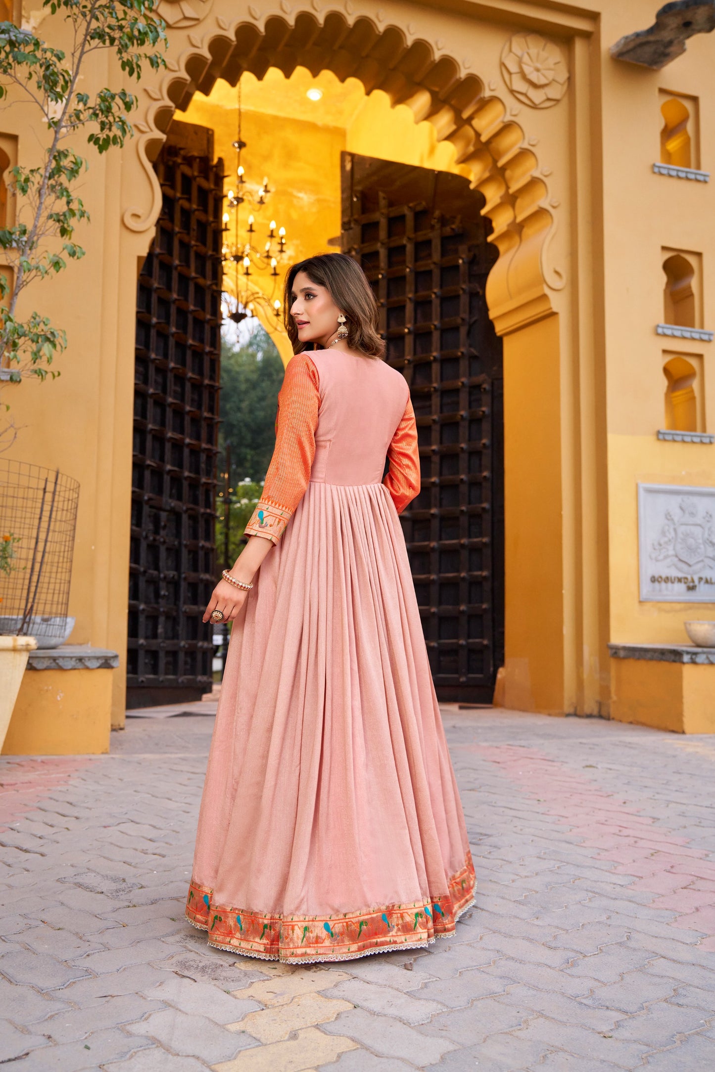 An elegant blend of comfort and tradition, designed in luxurious Vichitra Silk with a beautifully flowing flair