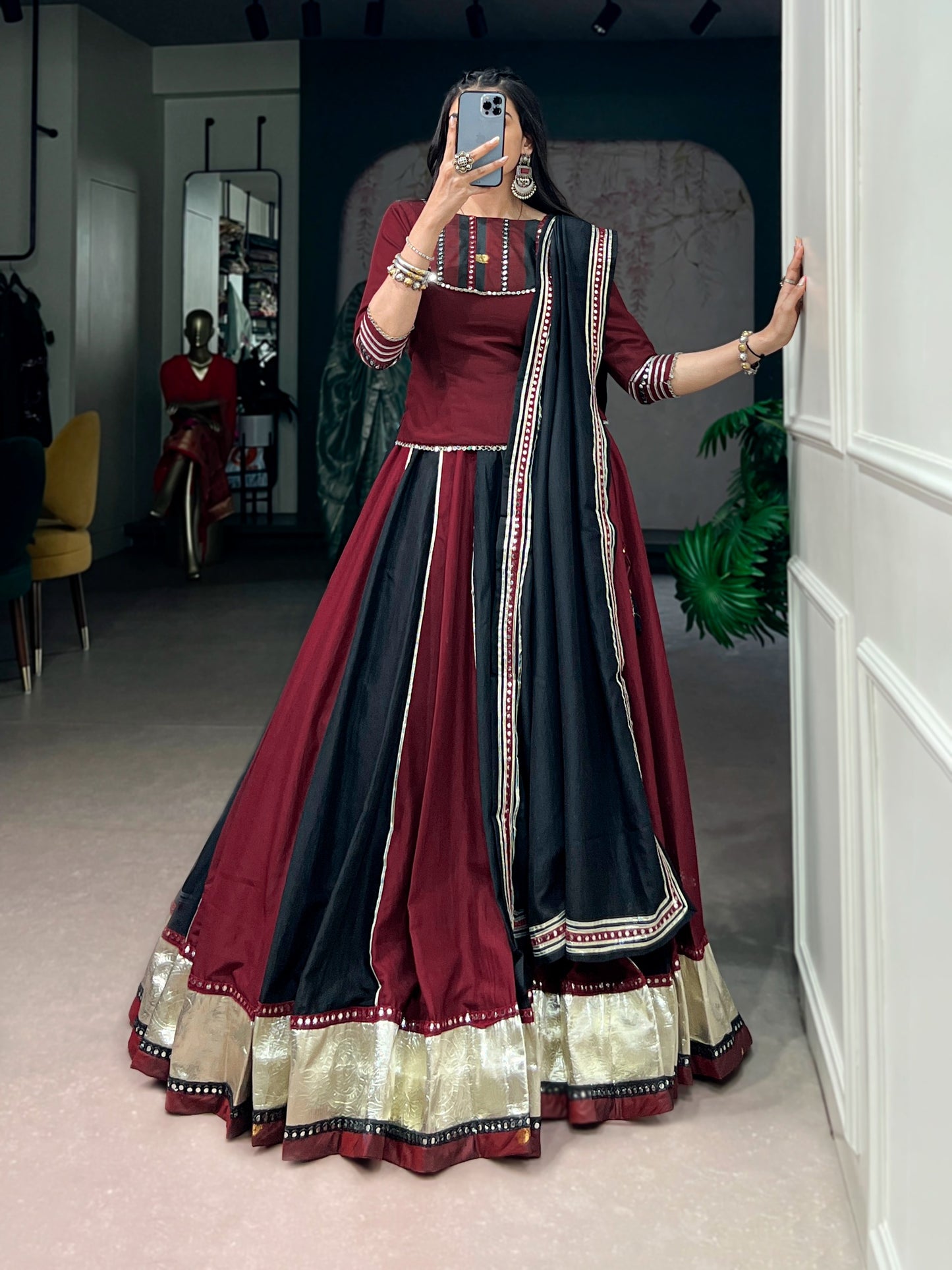 Chinon Fabric enhanced with Embossed Designer Lace and Real Mirror Lace Detailing.