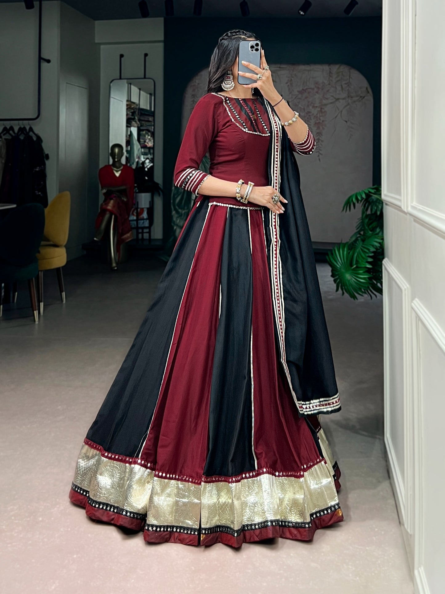 Chinon Fabric enhanced with Embossed Designer Lace and Real Mirror Lace Detailing.