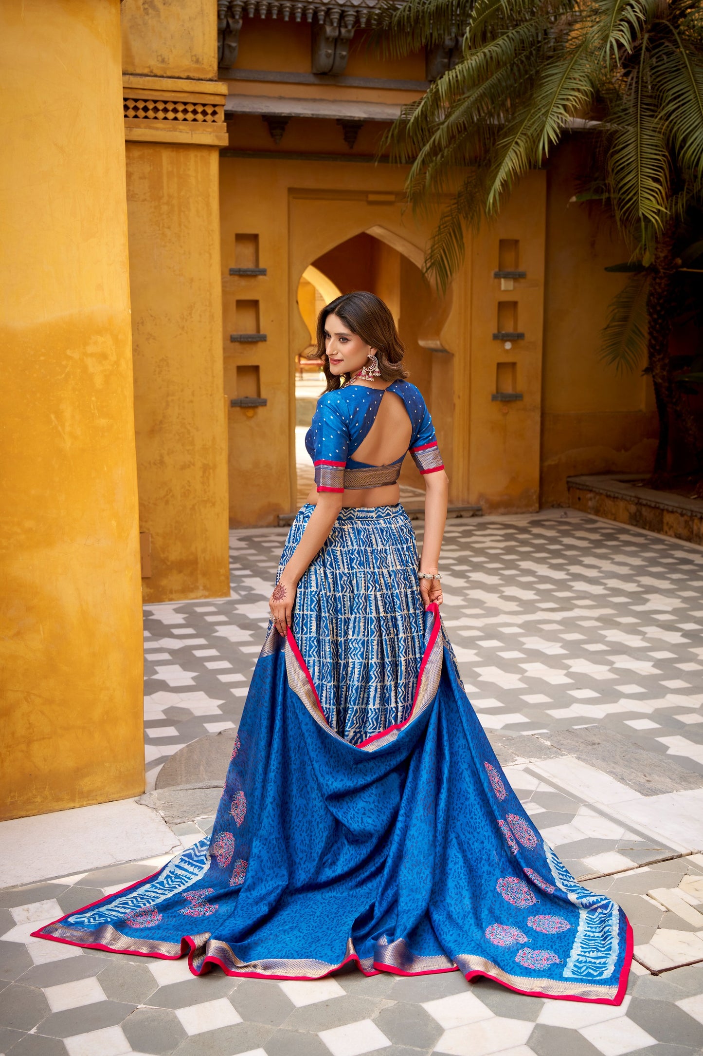 Dola silk lehenga choli featuring traditional batik art—made to stand out beautifully 🍁