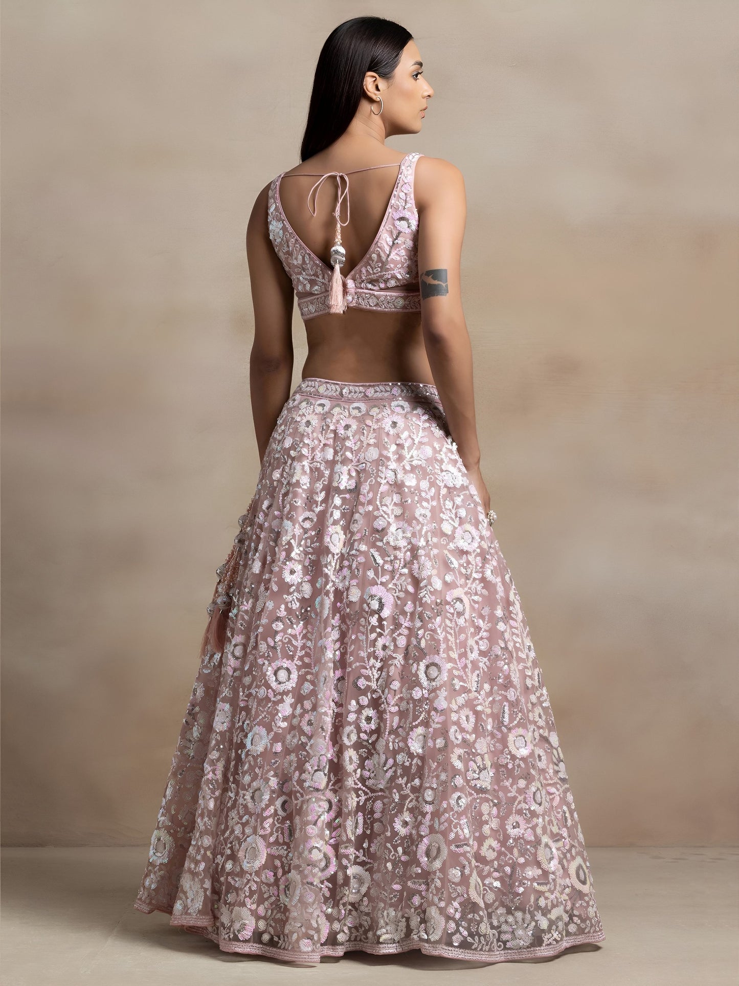 Women's Semi-Stitched Lehenga in Soft Pink Soft Net with Thread & Sequins Embroidery