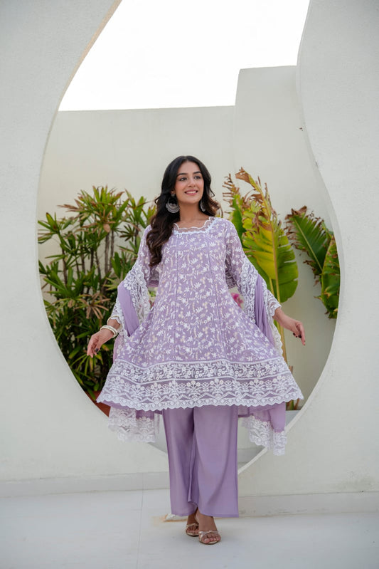 Women's Kurti Palazzo Set in Assorted Colors Mal Cotton with Sequin Embroidery and Four-Side Embroidered Dupatta