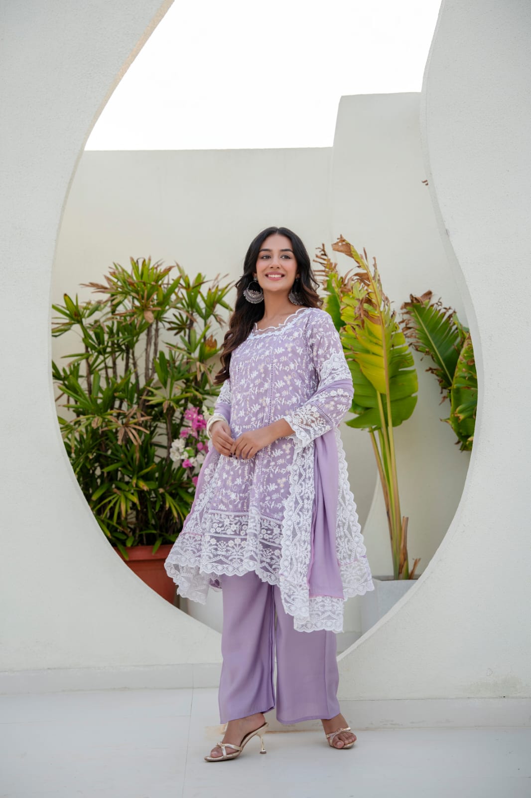 Women's Kurti Palazzo Set in Assorted Colors Mal Cotton with Sequin Embroidery and Four-Side Embroidered Dupatta