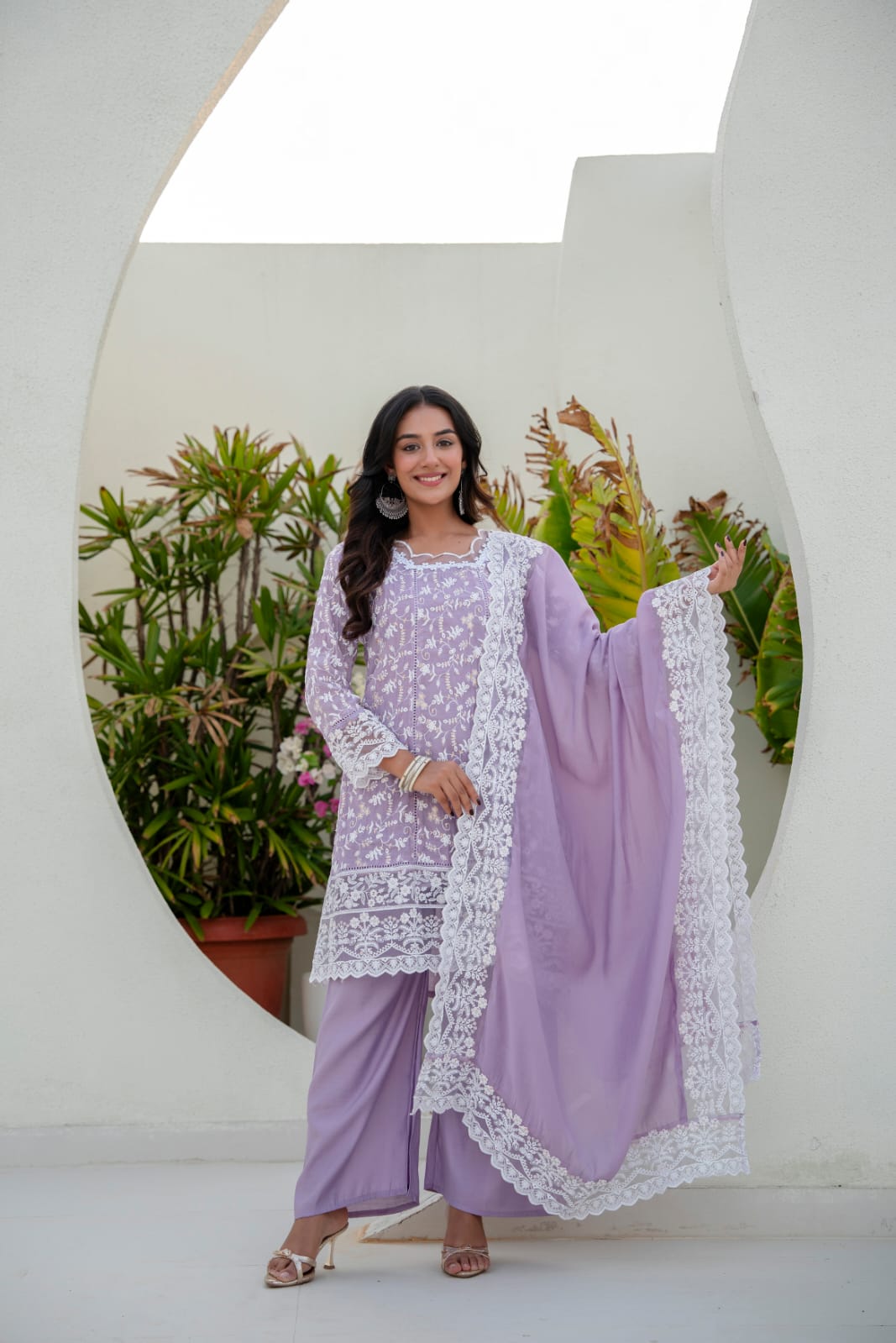 Women's Kurti Palazzo Set in Assorted Colors Mal Cotton with Sequin Embroidery and Four-Side Embroidered Dupatta