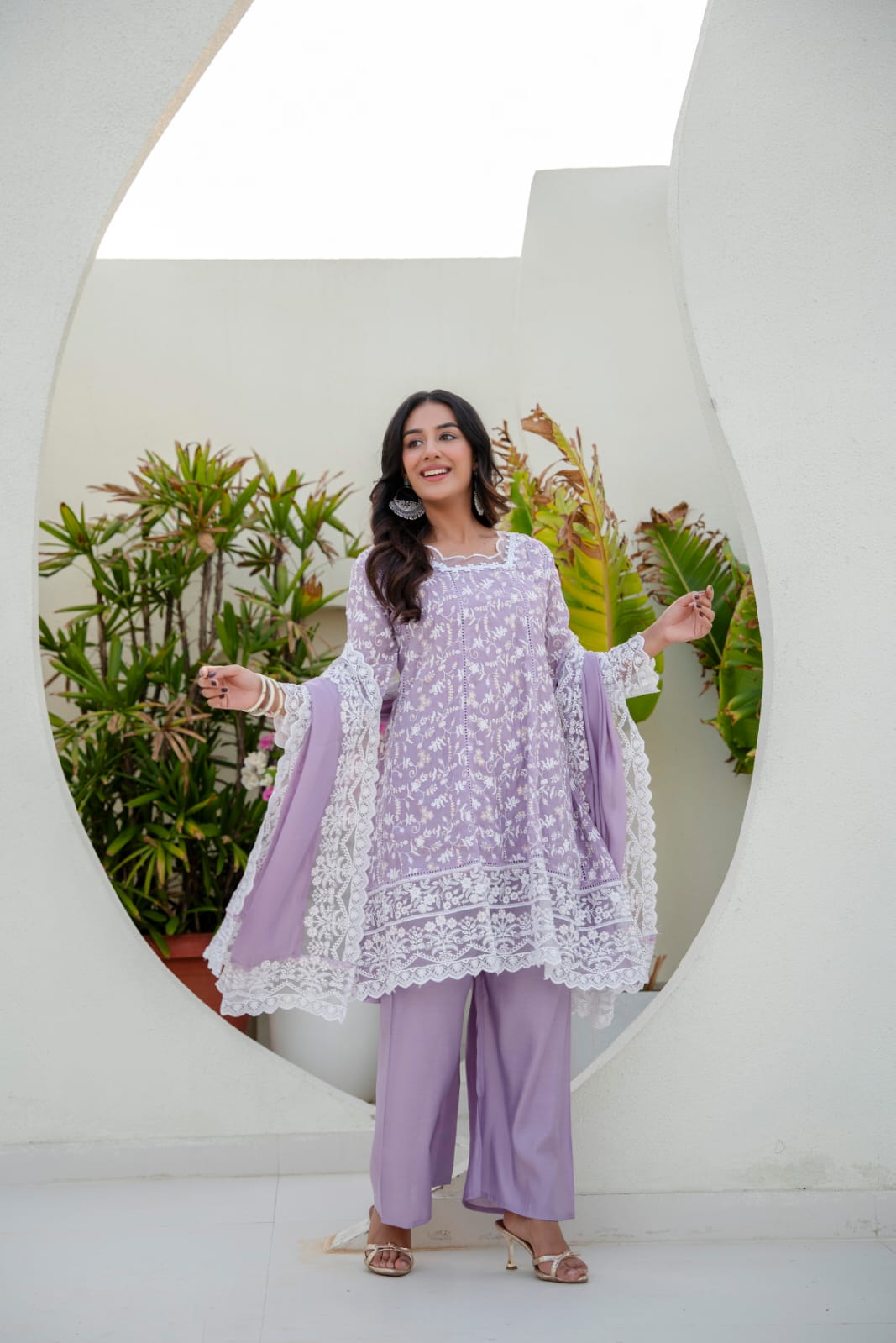 Women's Kurti Palazzo Set in Assorted Colors Mal Cotton with Sequin Embroidery and Four-Side Embroidered Dupatta