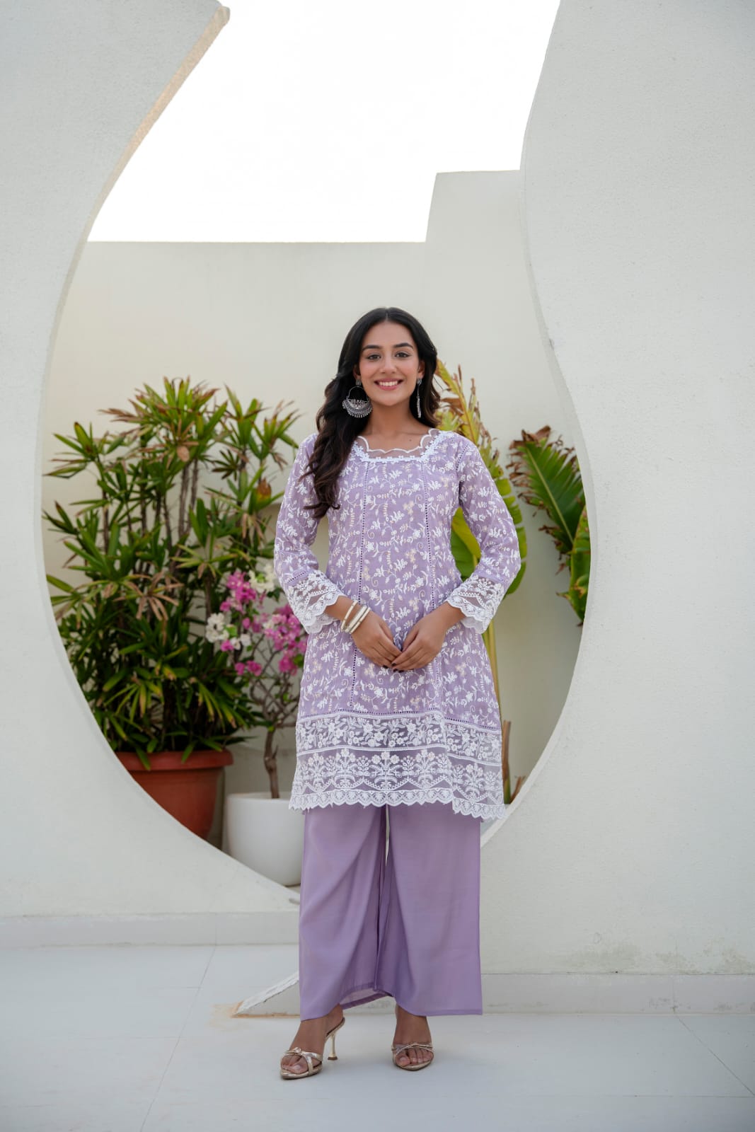 Women's Kurti Palazzo Set in Assorted Colors Mal Cotton with Sequin Embroidery and Four-Side Embroidered Dupatta