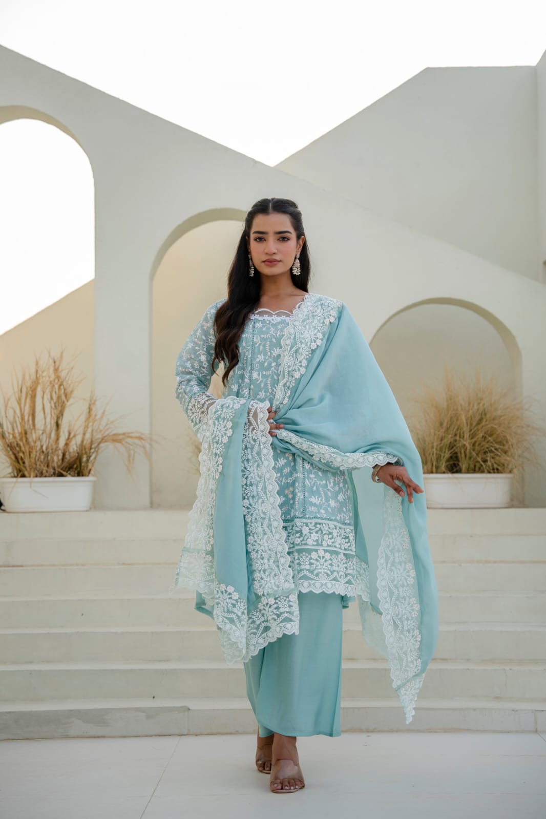 Women's Kurti Palazzo Set in Assorted Colors Mal Cotton with Sequin Embroidery and Four-Side Embroidered Dupatta
